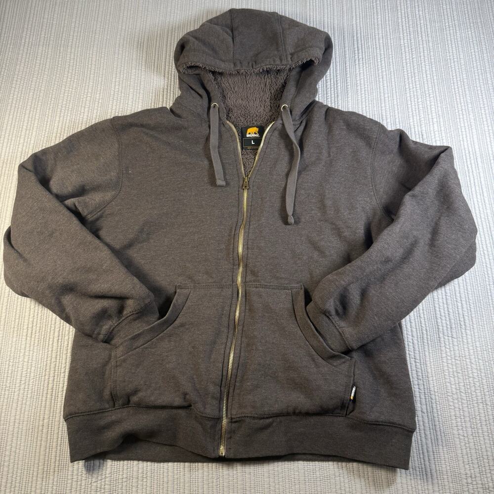 Berne Jacket Womens L Sherpa Hooded Full Zip Coat Gray Workwear Chic Gorpcore